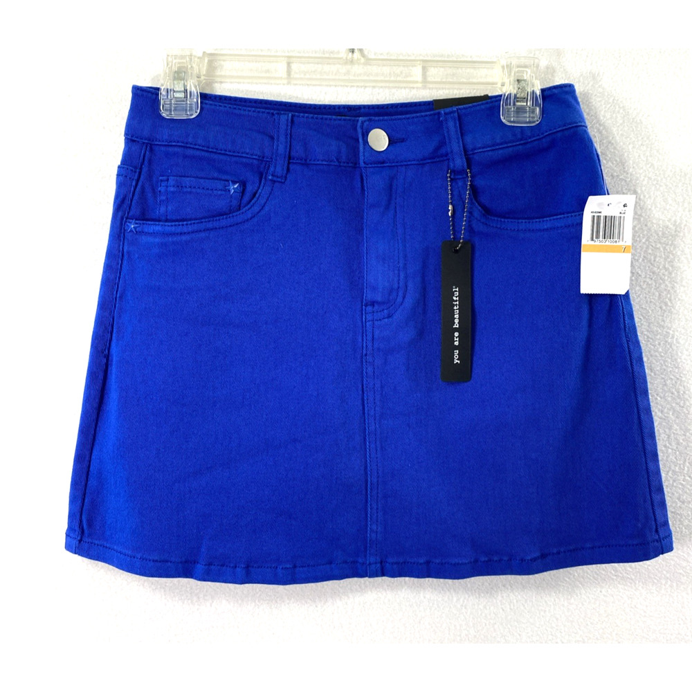 Dollhouse Denim Skirt‎ Juniors Size 7 Royal Blue Mini Pockets Star Studs Western